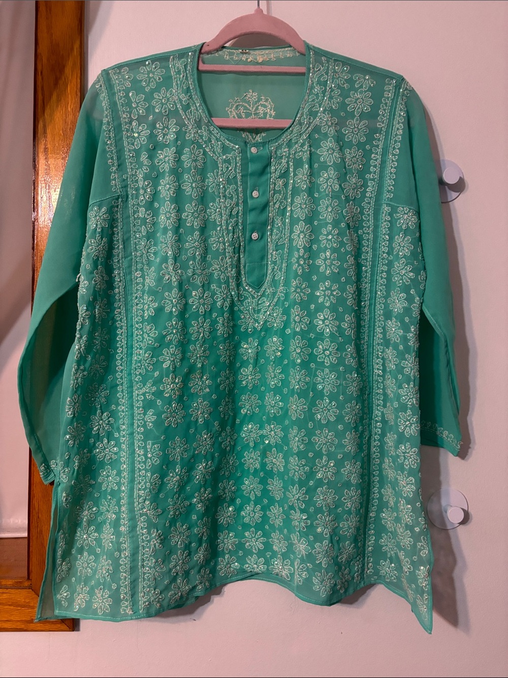 Embroidered Mint Green Women's Tunic Top